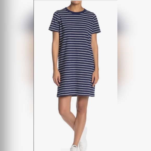 Madewell Tina Navy Stripe Cotton T-Shirt Dress Size Large - Picture 1 of 6